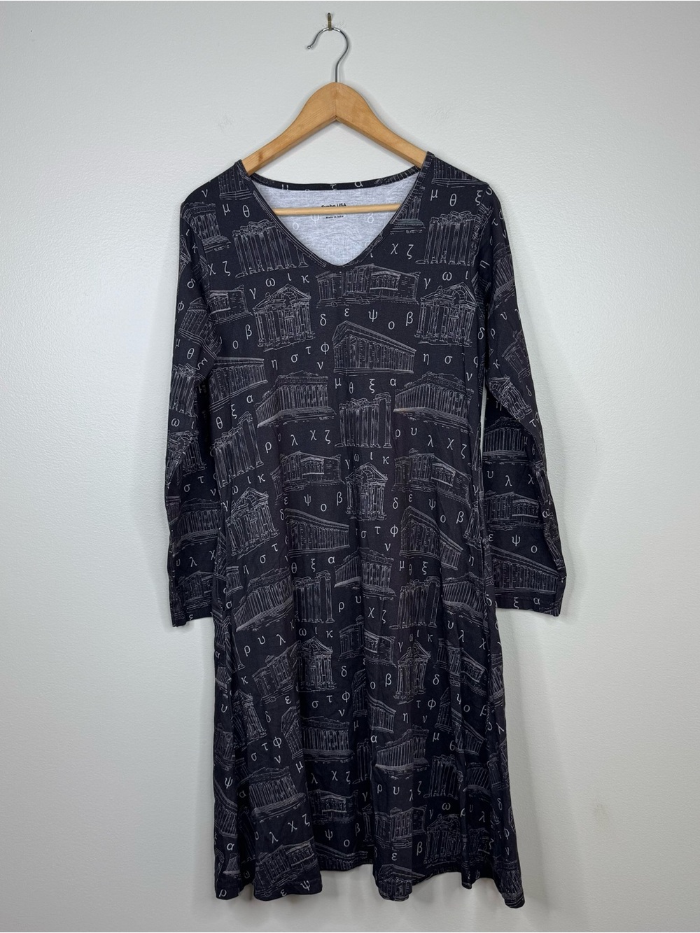 Svaha USA Greek Temple Organic Cotton Long Sleeve Dress Large